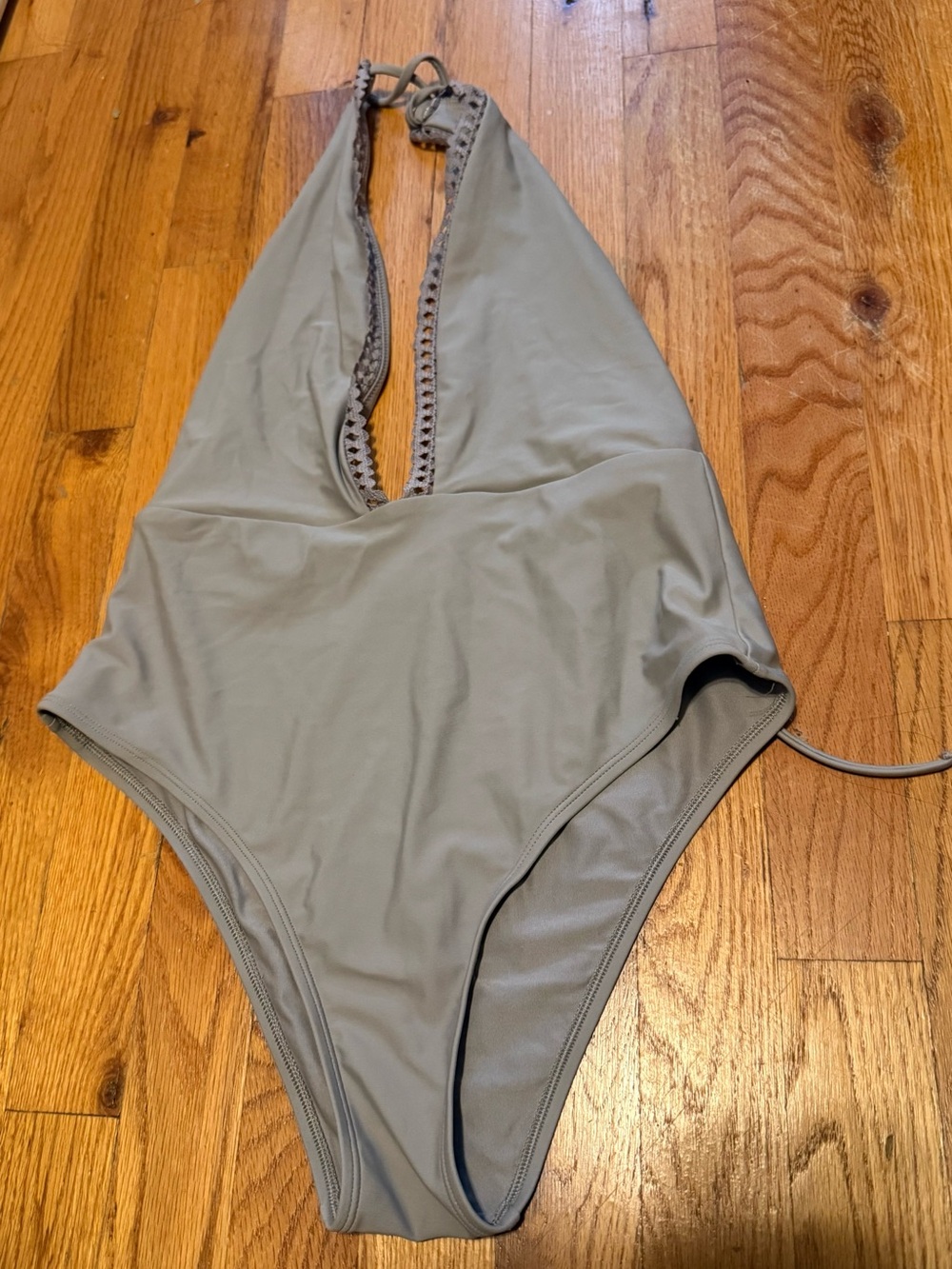 Aerie Gray Plunge Halter One Piece Swimsuit Size M